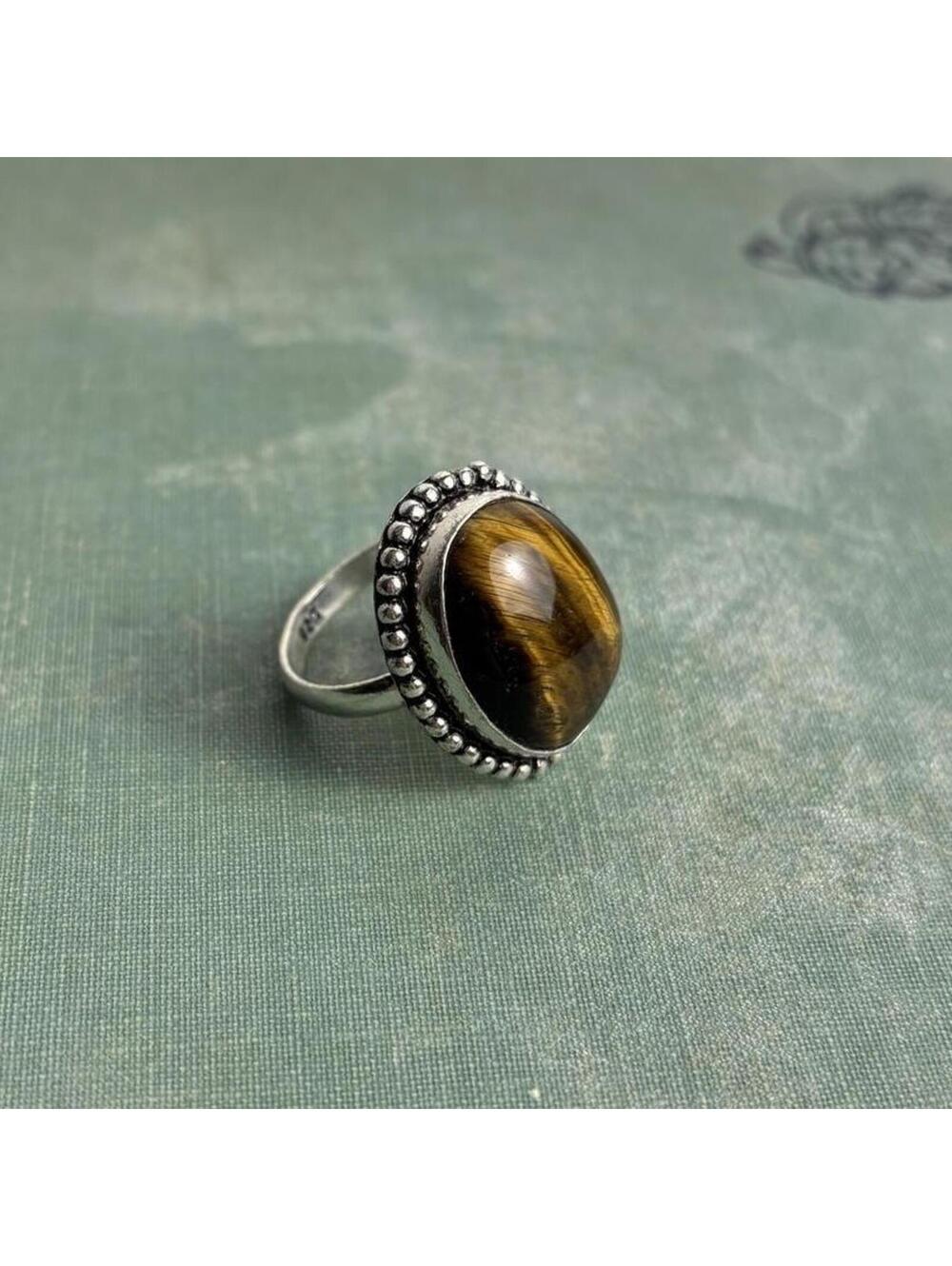 Sterling Coated Tiger's Eye Ring 8.5